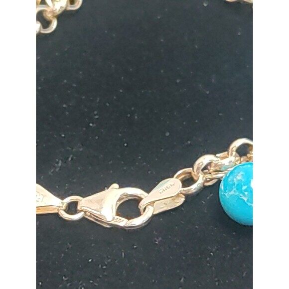 14 K Milor Italy Gold & Turquoise Bracelet Size 7 Vintage Estate - Picture 3 of 5